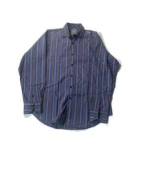 Thomas Dean Men's Size L Striped S/L Button Up Dress Shirt W/Contrast Flip Cuffs